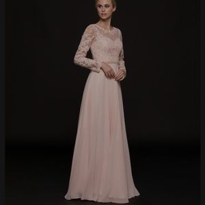 Blush pink peach long sleeve prom wedding dress 8 cy
